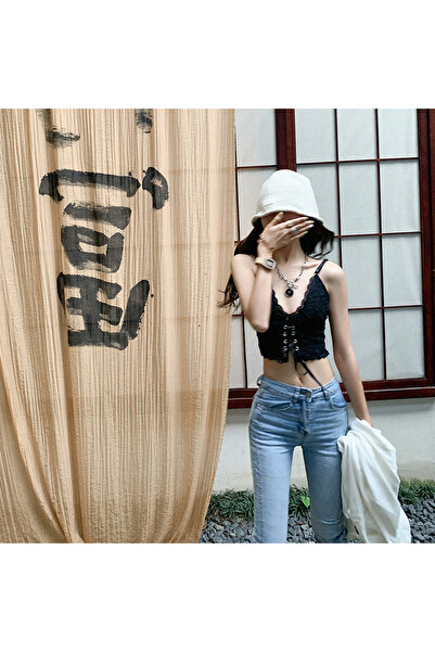 Giraffe Dantelli İnce Askılı Kaplı Bralet Büstiyer Crop Bluz Korse Body Gotik...