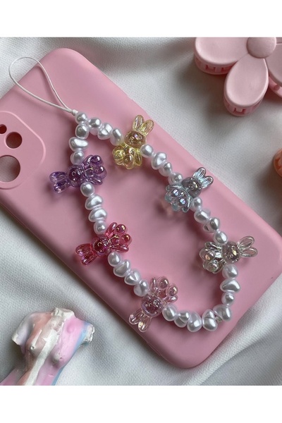 MİRAZ TASARIM Colorful Rabbit and Pearl Phone Charm Phone Strap Bracelet