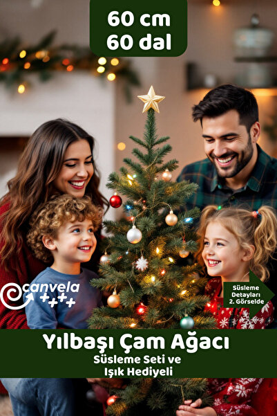 CANVELA Yılbaşı Çam Ağacı 60 Cm 60 Dal Luxury Series Sallanmaz Plastik Ayaklı...