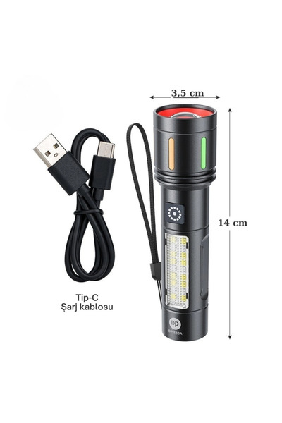 Epilons Gold Police Gp-212 Şarjlı Metal El Feneri | 1000 Lümen Polis Feneri Çakarlı