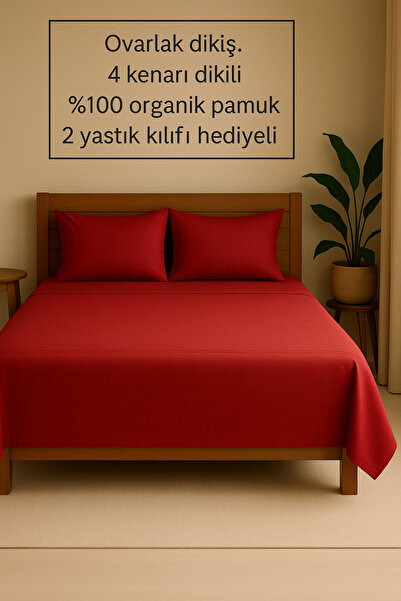 Loova Lastiksiz çarşaf çift kişilik kırmızı renk 4 köşe dikili 220×240 %100 p...