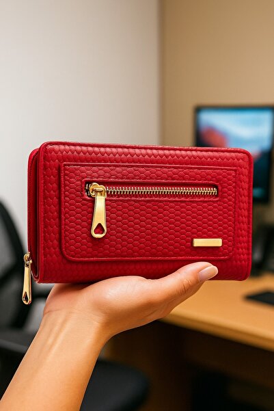 Newish Polo محفظة بسحاب من الجلد الصناعي النباتي المزخرف - حجم متوسط