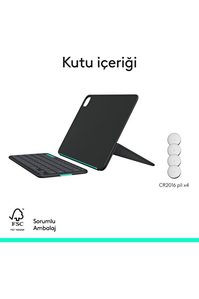 logitech Flip Folio iPad Pro 11 inç (M4), iPad Air 11 inç (M2 ve M3), iPad Air (5. Nesil) İçin Klavyeli Kılıf
