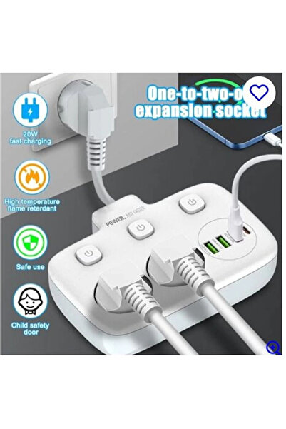 Epilons Akım Korumalı 2 li Ayrı Anahtarlı Priz, 2x Priz, 3x Usb, 1x Type-c, 2...