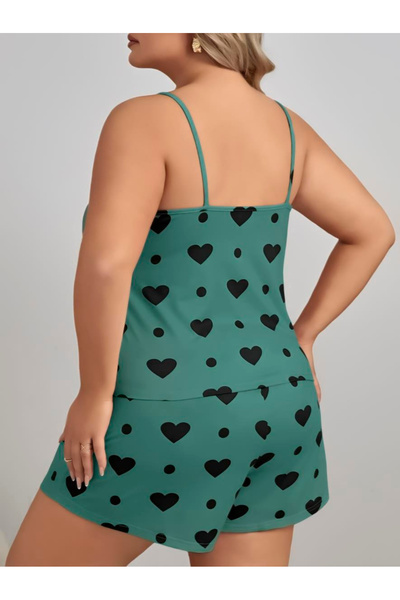 AMORA SECRET Litae Plus Size Green Heart Pattern Cotton Shorts Pajama Set