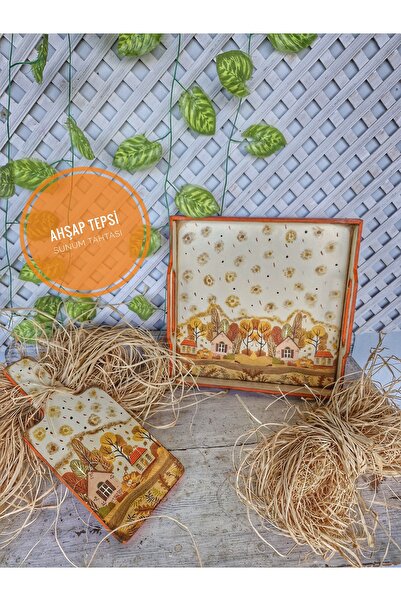 buraxe El yapımı, ahşap tepsi ve sunum tahtası set,hediyelik ürün,kahve çay s...