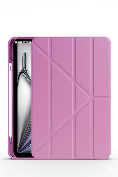TEKNETSTORE İpad Air 13" M3 (2025) / M2 (2024) Kılıf Kalem Şarj Bölmeli Stadlı Uyku Modlu Silikon Akıllı Case