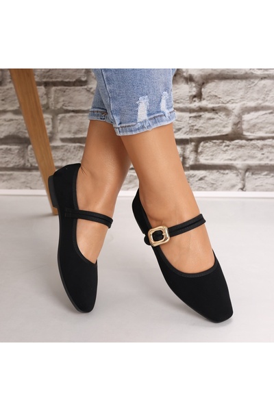 ALI Balerine negre din piele întoarsă pentru femei Anerla, 41