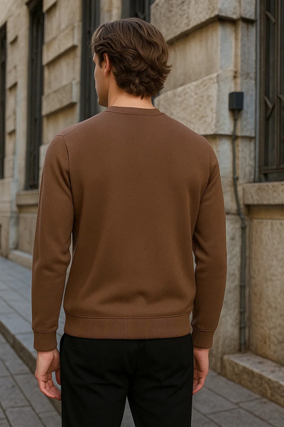 SILVANO Men's Crew Neck Casual Winter Brown Sweatshirt