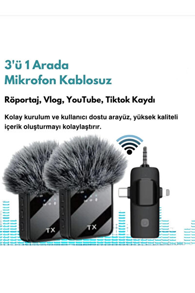 Epilons Yüksek Kalite Profesyonel 3 In 1 Kablosuz Taşınabilir Yaka Mikrofonu Tüylü