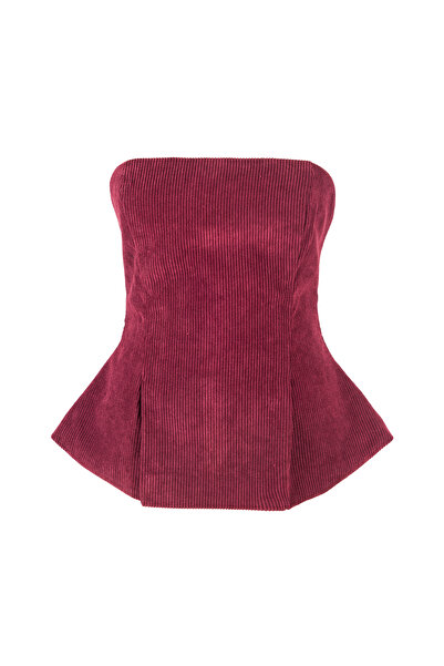 LACENOA κοτλέ Βελούδινη μπλούζα χωρίς τιράντες μπορντό