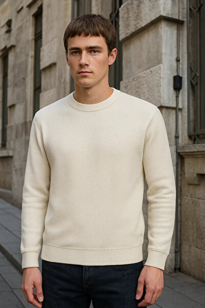SILVANO Men's Crew Neck Casual Winter Loose Cream Sweatshirt