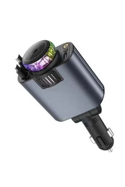 PopZa شاحن سيارة قابل للسحب 5 في 1 بقوة 120 وات A5 مع إضاءة محيطة ستارلايت ومعطر جو مدمج