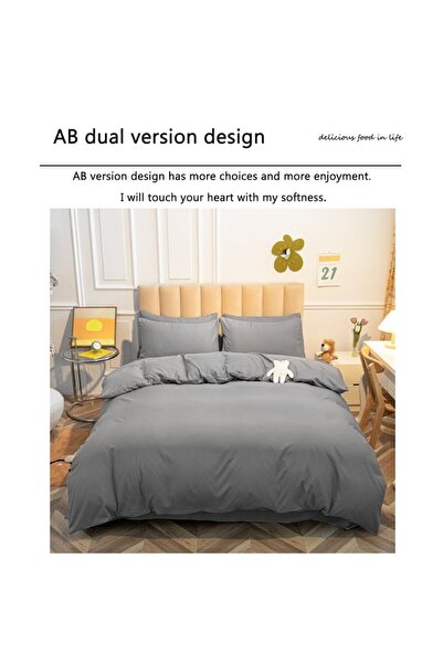 SINBINTA Double Bed Linen Set for 2 People, SINBINTA, 4 Pieces, Grey, Cotton