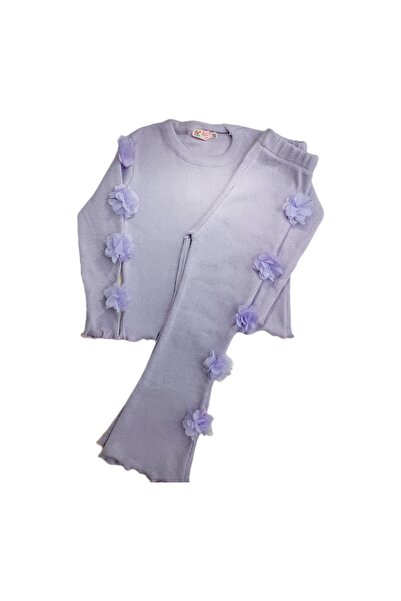 NİLZ Rose Detailed Ribbed Girls' Camisole Top and Bottom Set