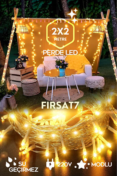 Fırsat7 Perde Led 2x2 Metre 8 Fonksiyonlu Perde Led Işık Saçak Led 300 Ledli ...