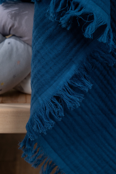 FURYATEX 100% Cotton 4-Layer Muslin Baby Blanket Indigo 100X120Cm