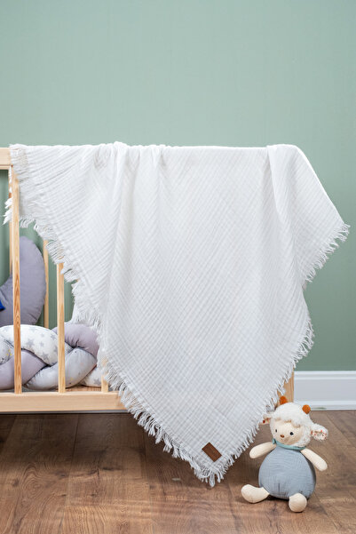 FURYATEX 100% Cotton 4-Layer Muslin Baby Blanket White 100X120Cm