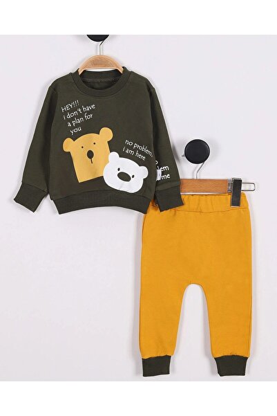 voyyo kids baby Baby Boy Bottoms with Teddy Bear Print 3-6-9-12-18 Months Old Top and Bottom Daily Tracksuit Set