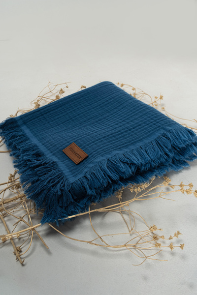 FURYATEX 100% Cotton 4-Layer Muslin Baby Blanket Indigo 100X120Cm