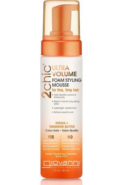Giovanni Styling Mousse for Fine Hair, 207 ml — Thickening with Papaya Butter & Mandarin
