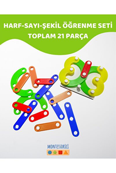 Montessori 20 Parça Harf Sayı Şekil Renk Öğrenme Seti - Çocuklar için Eğitici Oyun