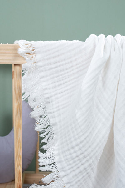FURYATEX 100% Cotton 4-Layer Muslin Baby Blanket White 100X120Cm