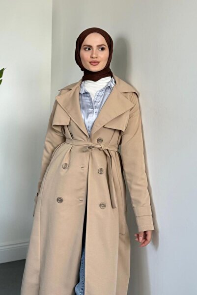 MERVEN AKYÜZ Mivora Astarlı Gabardin Trençkot Vizon