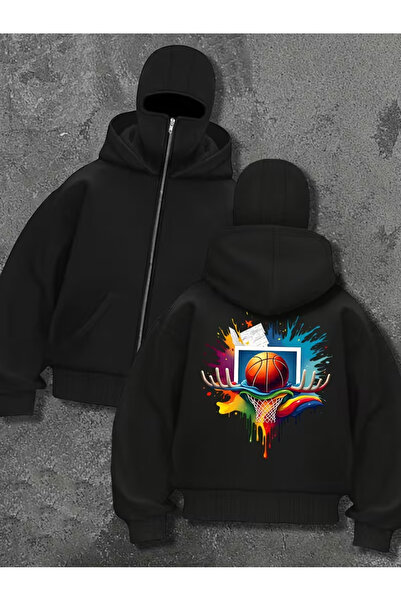 LAND MODA Φούτερ Ninja Unisex με μάσκα χιονιού Ζακέτα με 2 νήματα χοντρό φλις