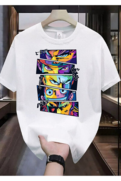 RYO FASHİON تي شيرت ناروتو مطبوع للجنسين أبيض بأكمام قصيرة