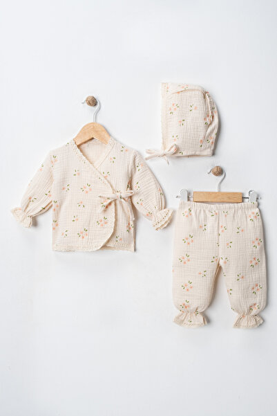 FURYATEX Organik Pamuk Müslin 3’lü Bebek Seti Çift Katlı Müslin Yeni Doğan Takım – %100 Pamuk Çiçekli