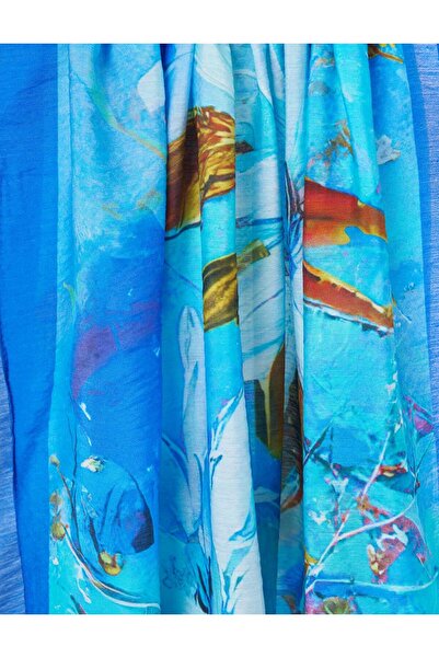 KYR Floral Pattern Viscose Shawl Indigo