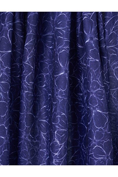 Kayra Floral Patterned Digital Print Shawl Navy Blue