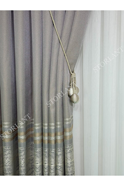 Storlant Meltem Beige Fabric Background Curtain - Preferred - 1/3 Frequently Pleated - with Accessories Gift - Suitable for Any Room