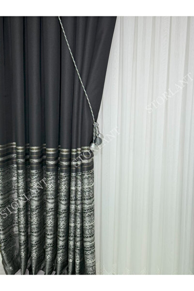 Storlant Meltem Gray Panel Background Curtain L Preferred - 1/3 Regular Pleats L with Accessories Gift L Suitable for Any Room