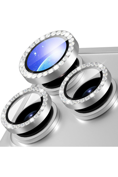 KVK PRİVACY iPhone 17 Pro / 17 Pro Max Silver Taşlı Kamera Lens Koruyucu Temperli Cam