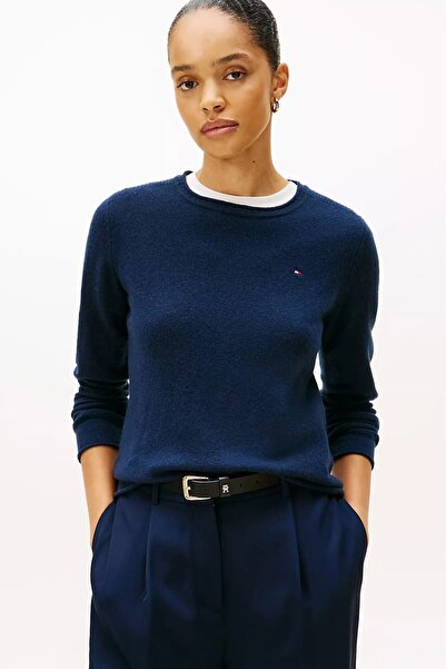Tommy Hilfiger Kadın Yün Bisiklet Yaka Kazak - Lacivert