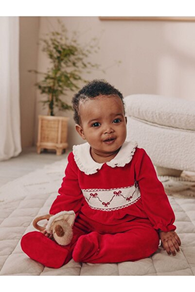 Next Baby 100% Organic Cotton Red Bow Jumpsuit Alyf34047