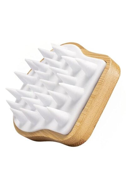 Bambua Perie de masaj pentru scalp Bambua, albă, silicon, 10 x 9 x 8 cm