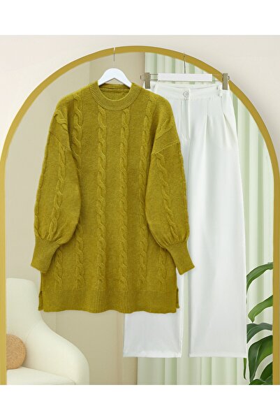 Modamorfo Pulover din tricot moale cu model împletit - Verde ulei