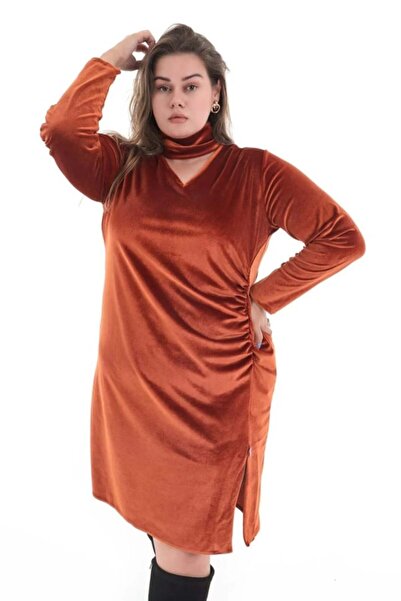 Roxxlen Βελούδινο φόρεμα με λεπτομέρεια γιακά σε μεγάλο μέγεθος