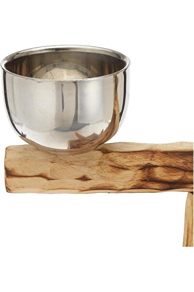 Fipka Natural Wood Tree Perch with 2 Stainless Steel Feeding Cups and Drop Tray Wood 11 inch Height