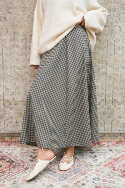 KÜÇÜĞÜM BUTİK Yeşil Minik Kareli Dört Parçalı Ekose Pamuklu Balon Etek