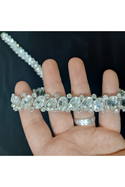 Leylak Store Crystal Stone Iron-On Applique Strip Evening Dress 50cm