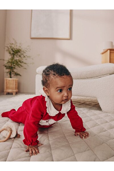 Next Baby 100% Organic Cotton Red Bow Jumpsuit Alyf34047