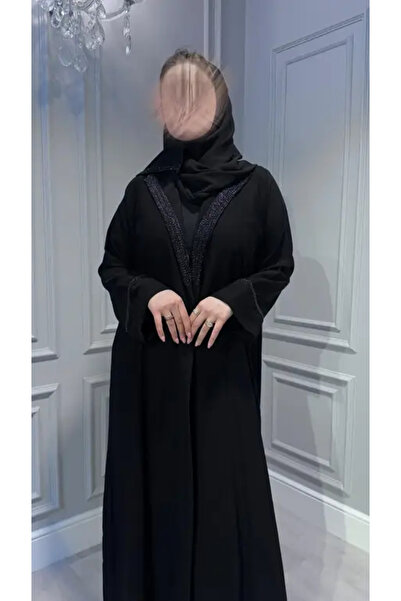 myshaden عباية نصف عباءة بقماش كوري ملكي وحواف من الخرز الأسود