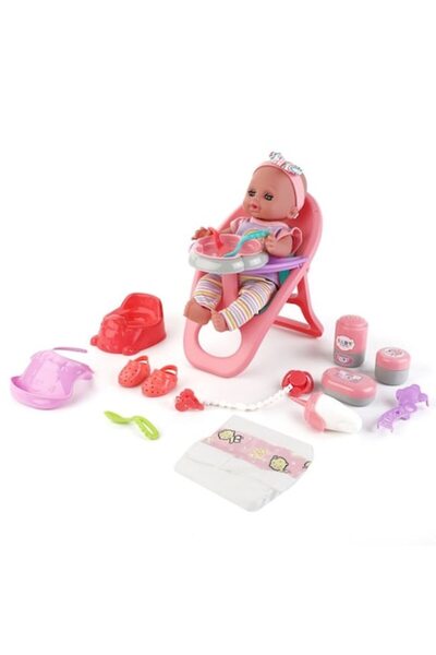 ANTBRO Set de joaca papusa bebelus cu 12 sunete, scaun de masa, olita si acce...