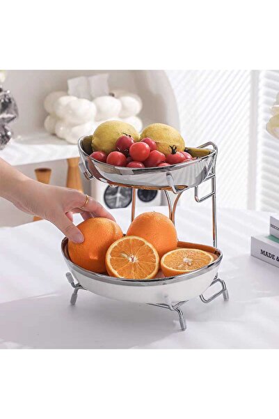 Trendy's Δίσκος φρούτων-σνακ, δύο επιπέδων, σατινέ φινίρισμα 24 X 20CM