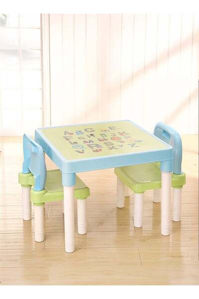 Generic Sho Wu Children's Educational Table and Chair Set with Letters, Blue