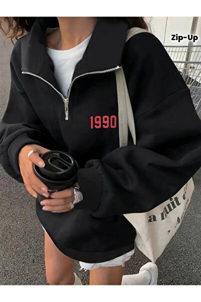 Touz Moda Yarım Fermuarlı Kalın 3 iplik 1990 Baskılı Sweet